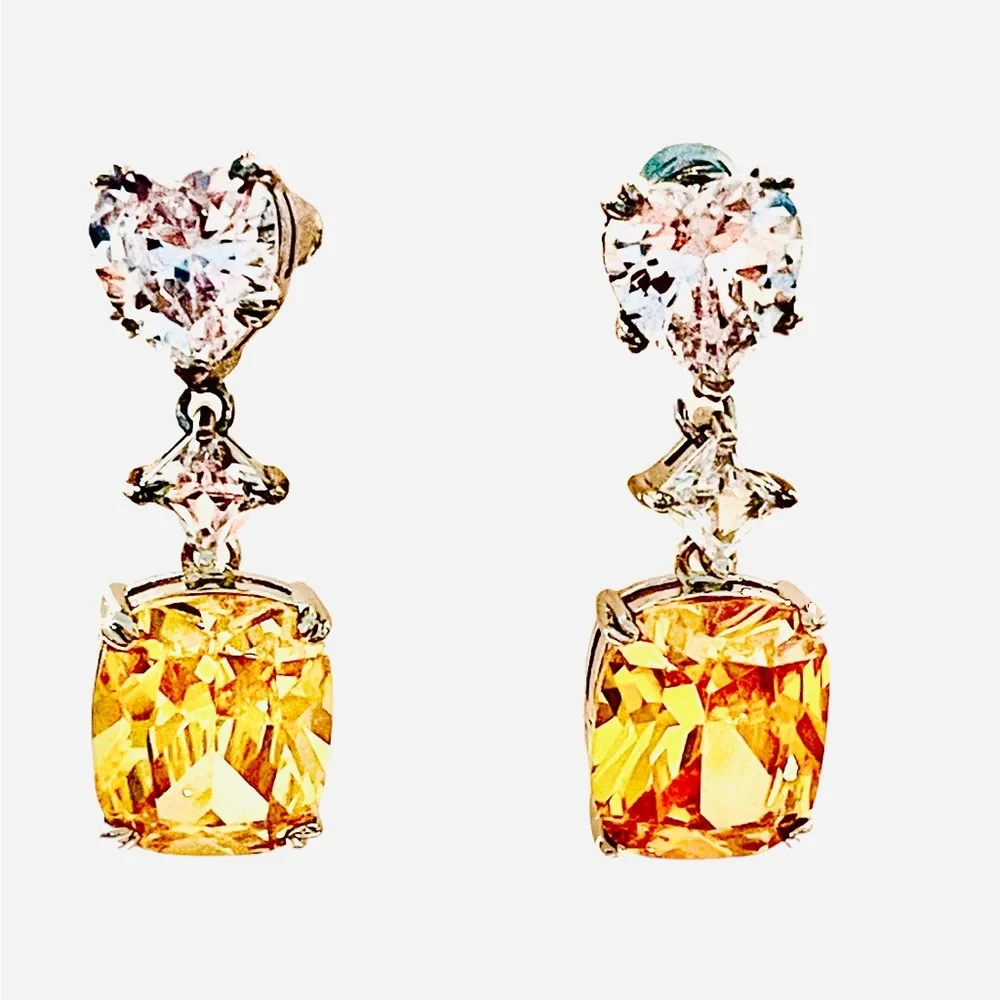 Yellow Crystal Dangle Earrings - Picture 4 of 6